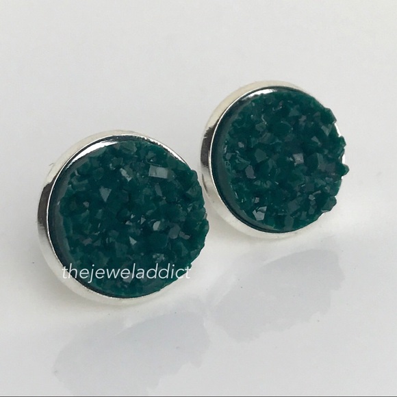 3 for $15 hunter green faux druzy studs - Picture 4 of 6